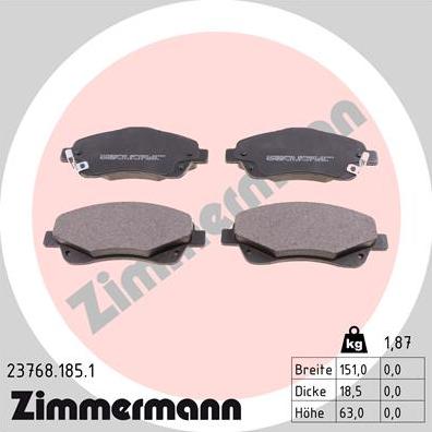 Zimmermann 23768.185.1 - Brake Pad Set, disc brake autospares.lv