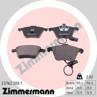 Zimmermann 23762.200.1 - Brake Pad Set, disc brake autospares.lv