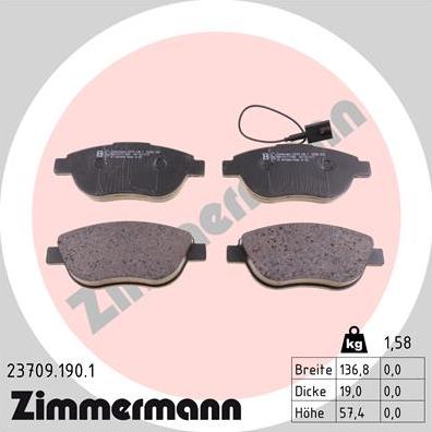 Zimmermann 23709.190.1 - Brake Pad Set, disc brake autospares.lv