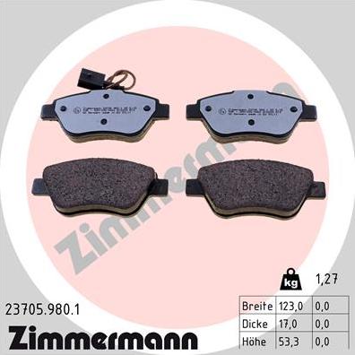 Zimmermann 23705.980.1 - Brake Pad Set, disc brake autospares.lv