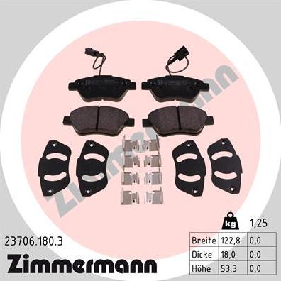 Zimmermann 23706.180.3 - Brake Pad Set, disc brake autospares.lv