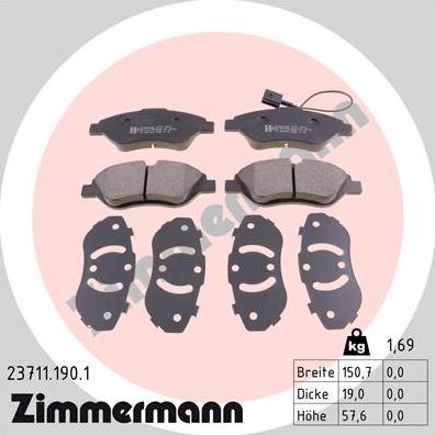 Zimmermann 23711.190.1 - Brake Pad Set, disc brake autospares.lv