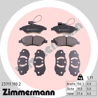 Zimmermann 23711.190.2 - Brake Pad Set, disc brake autospares.lv