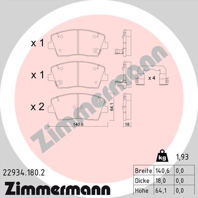 Zimmermann 22934.180.2 - Brake Pad Set, disc brake autospares.lv