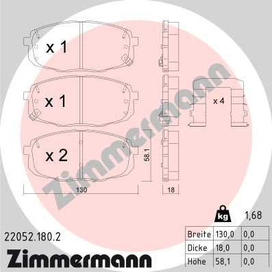 Zimmermann 22052.180.2 - Brake Pad Set, disc brake autospares.lv