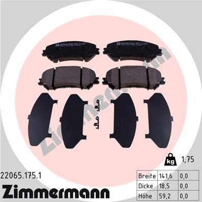 Zimmermann 22065.175.1 - Brake Pad Set, disc brake autospares.lv