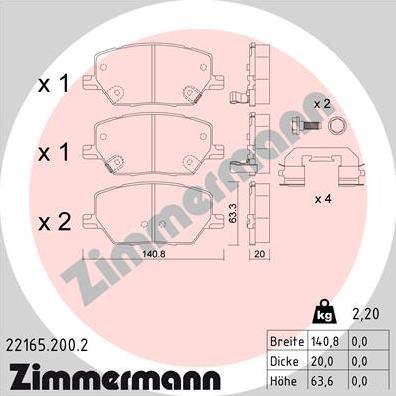 Zimmermann 22165.200.2 - Brake Pad Set, disc brake autospares.lv