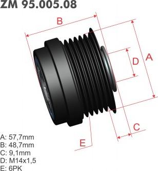 ZM ZM 95.005.08 - Pulley, alternator, freewheel clutch autospares.lv