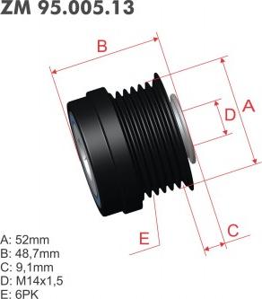 ZM ZM 95.005.13 - Pulley, alternator, freewheel clutch autospares.lv