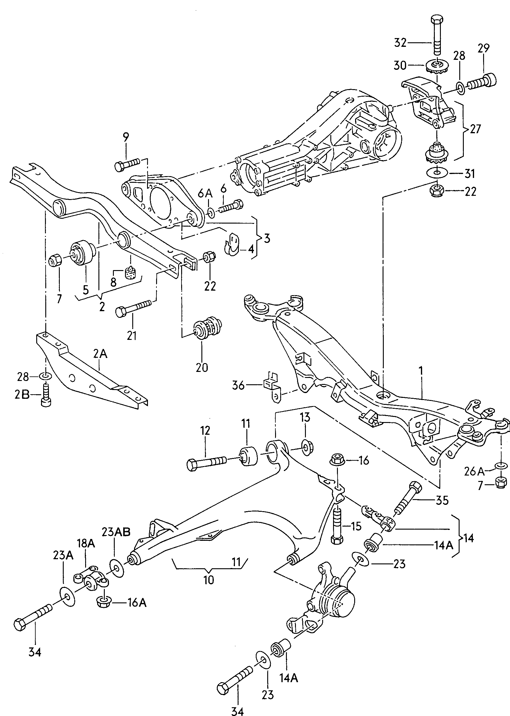 VAG 4A0511247B - Rear axle beam with attachment parts: 2 pcs. autospares.lv