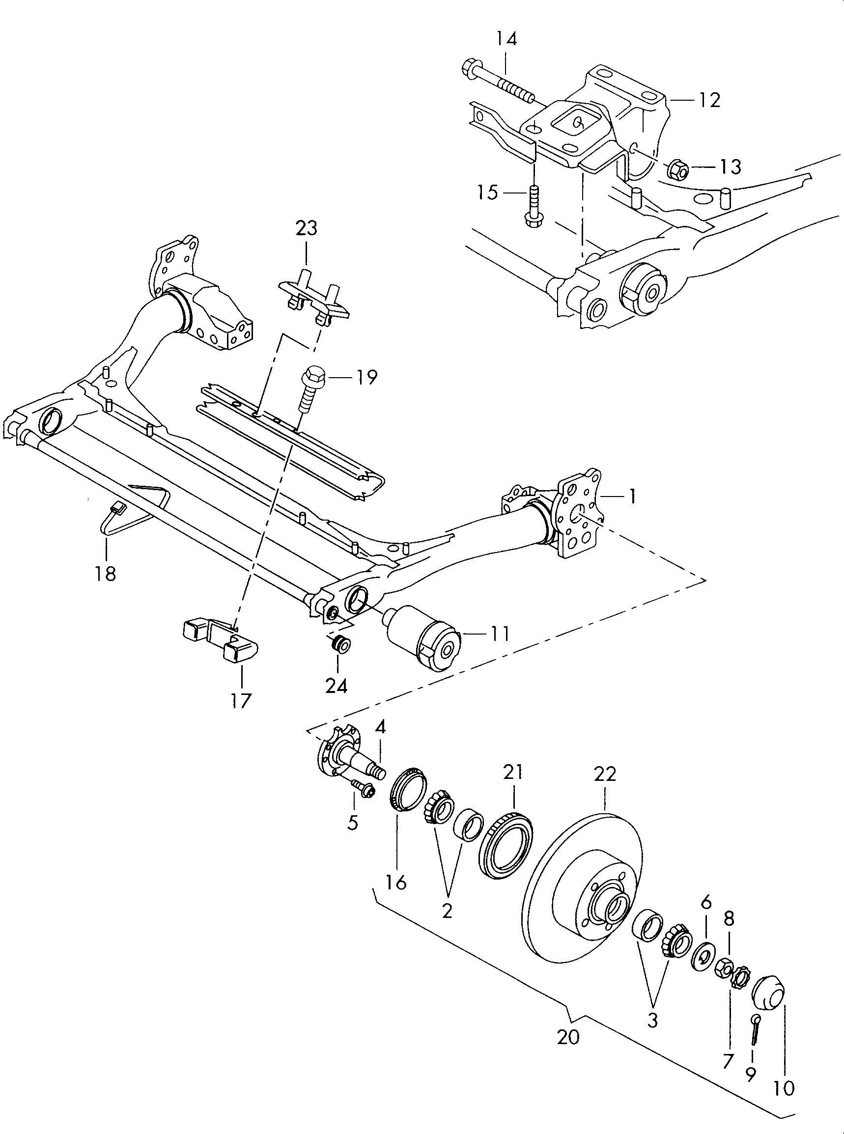 AUDI 8D0 501 249 - Rear axle beam with attachment parts: 2 pcs. autospares.lv