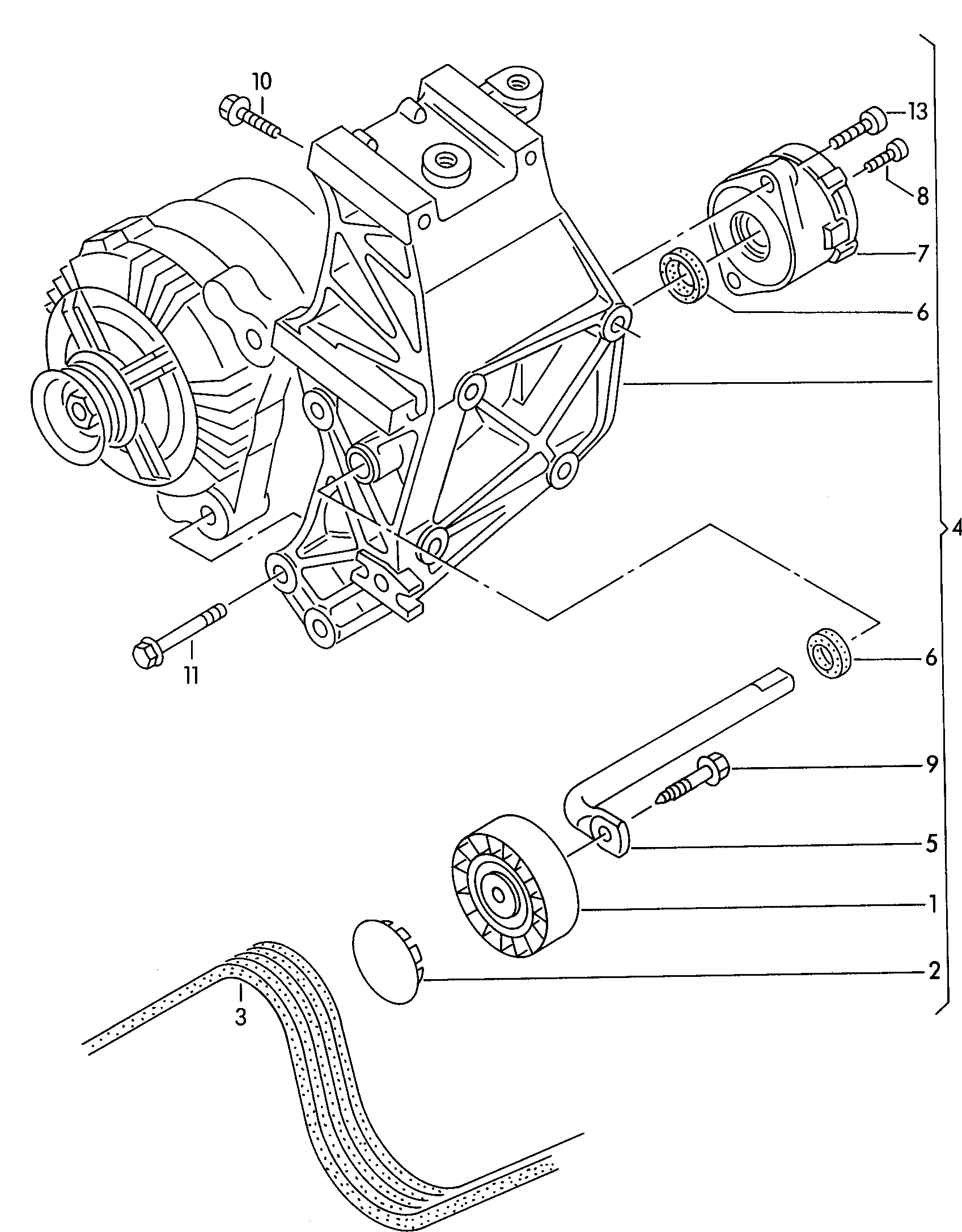 VAG N  0195313 - Connecting and mounting parts for alternator: 4 pcs. autospares.lv