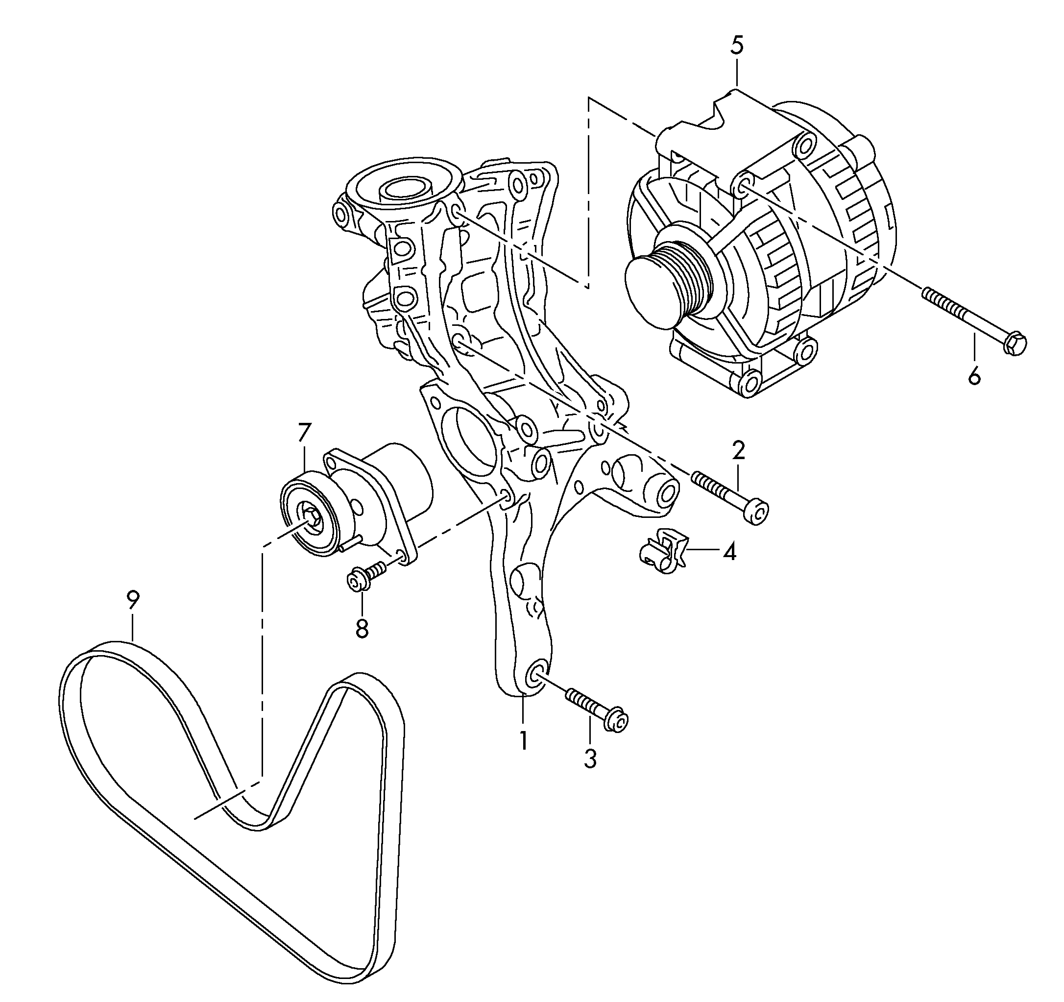 AUDI 06J 260 849 F - Connecting and mounting parts for alternator: 1 pcs. autospares.lv