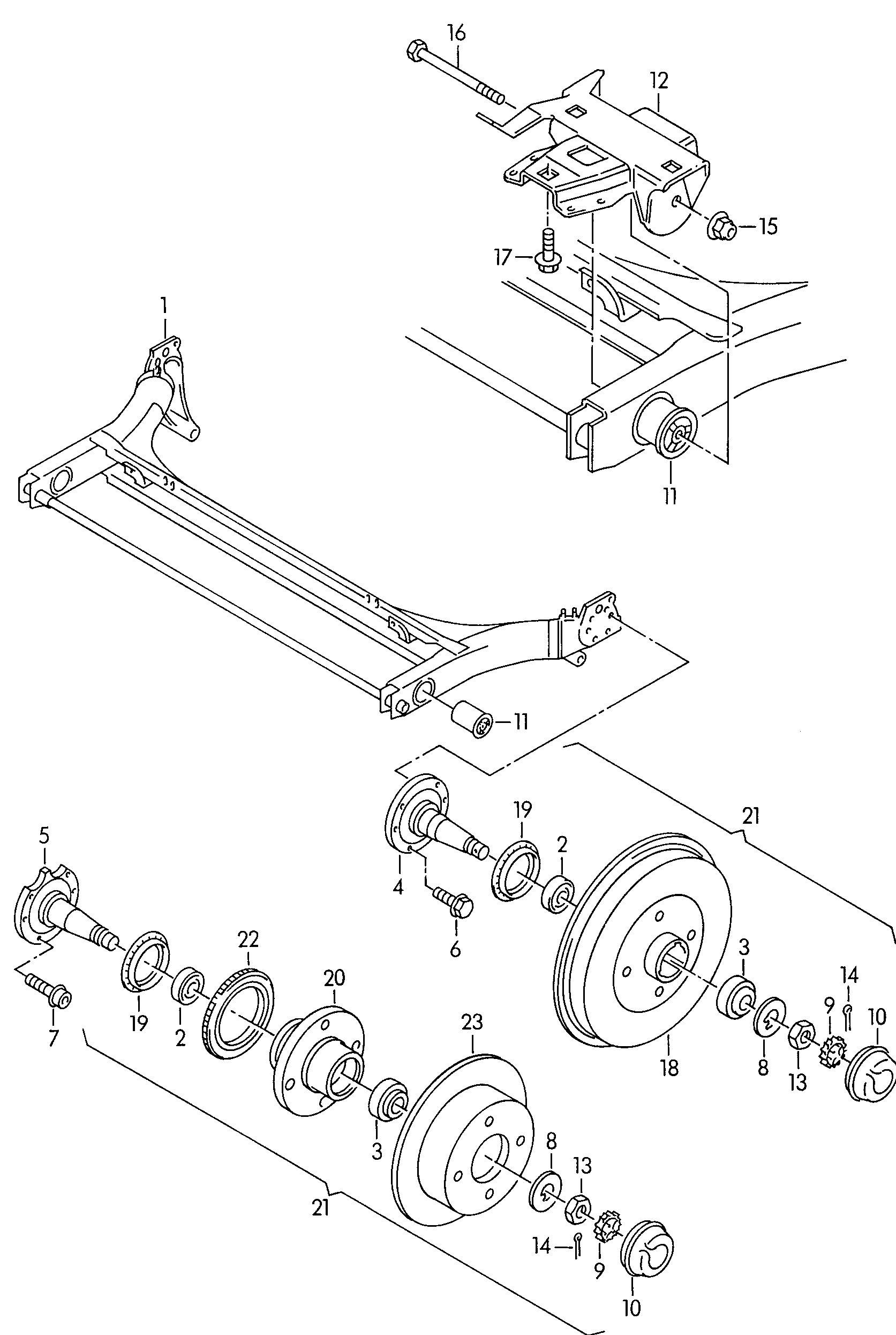 AUDI 803 501 221 - Rear axle beam with attachment parts: 2 pcs. autospares.lv