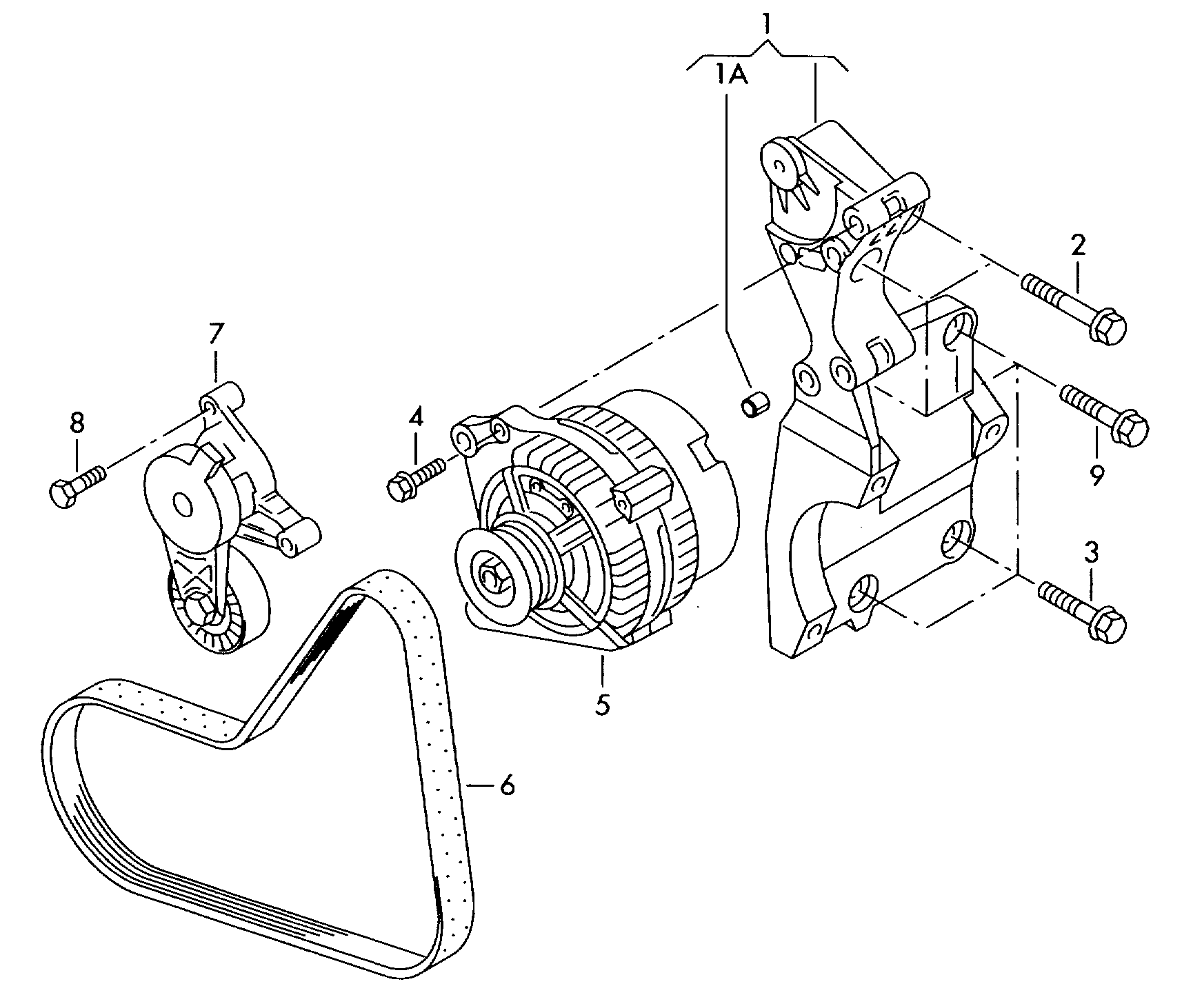 VAG 03G 109 244 A - Connecting and mounting parts for alternator: 1 pcs. autospares.lv