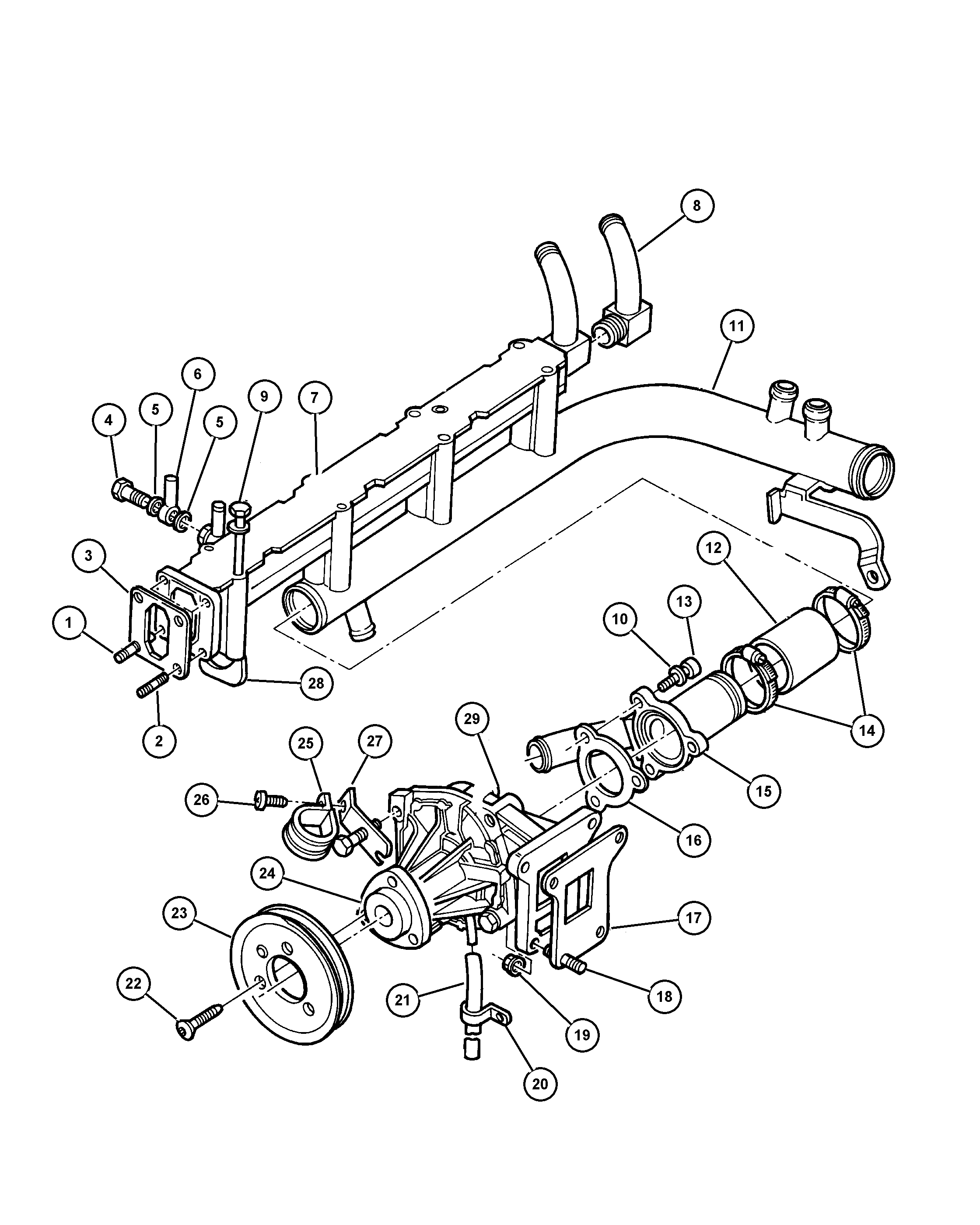 Dodge 486 4566 - Water pump and related parts, 2.5l diesel engine: 1 pcs. autospares.lv