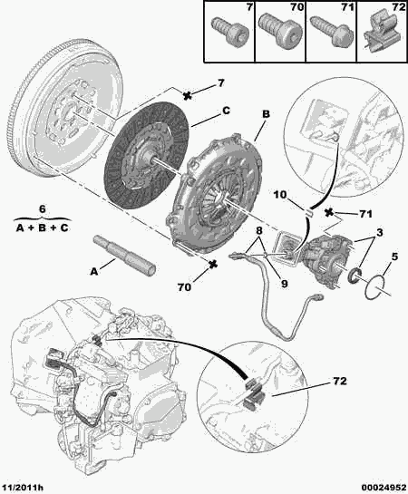 PEUGEOT 0537 54 - Clutch wtht ret mech plate bearing buffe: 08 pcs. autospares.lv