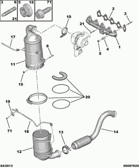 PEUGEOT 1731 JT - Front catalytic exhaust manifold: 01 pcs. autospares.lv