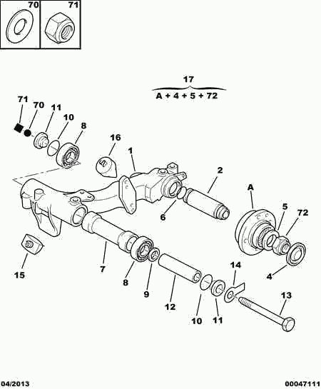 CITROËN/PEUGEOT 3748.29 - Rear arms stops hubs bearings: 02 pcs. autospares.lv