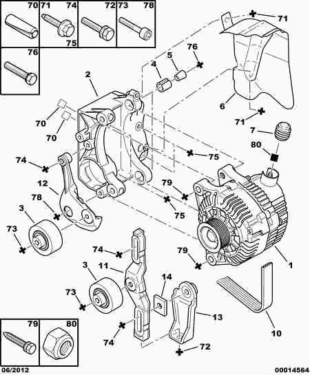 PEUGEOT 5705 AP - Alternator and fixings: 01 pcs. autospares.lv