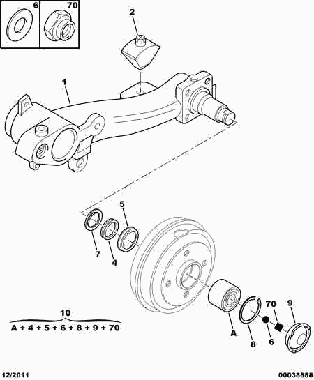 CITROËN/PEUGEOT 3748.39 - Rear arms stops hubs bearings: 02 pcs. autospares.lv