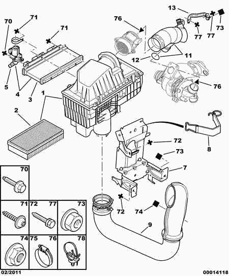 PEUGEOT 1442 07 - Air filter air hose air resonator: 01 pcs. autospares.lv