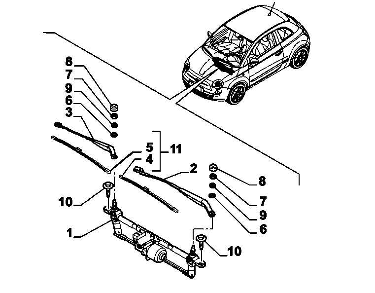 FIAT 51932470 - Wipers - arm, brushes and motor (var.: 1/rev.: 0): 1 pcs. autospares.lv