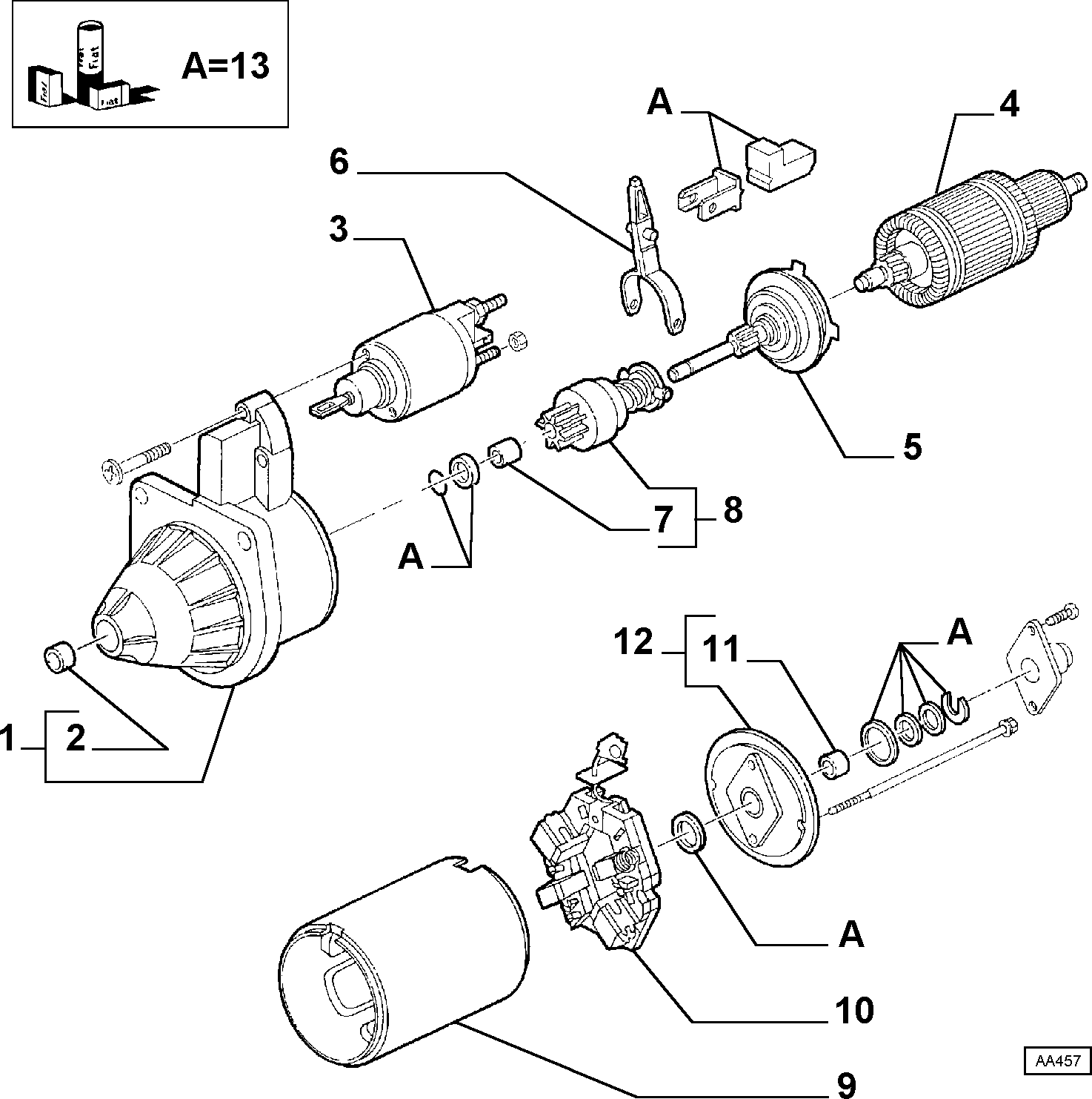 FIAT 9949388 - 55193407 - starter motor bosch (var.: 1/rev.: 0), (pnc:1; №1): 01 pcs. autospares.lv