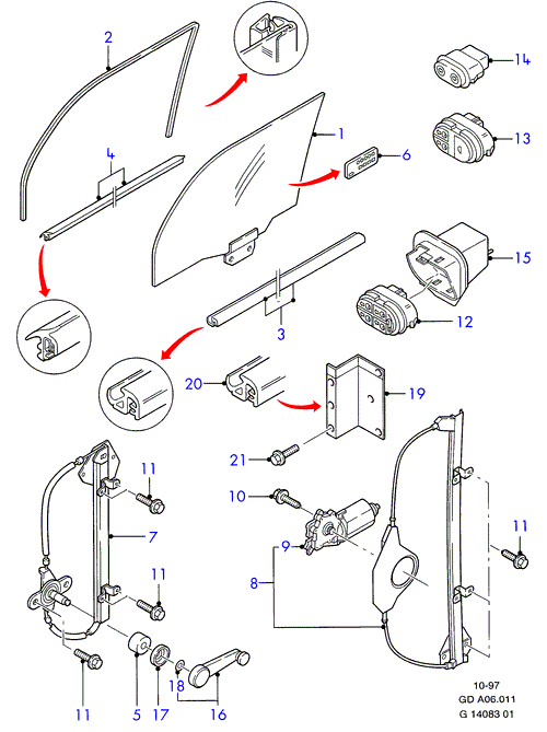 AKRON 1050249 - Door glass and door glass run: 1 pcs. autospares.lv