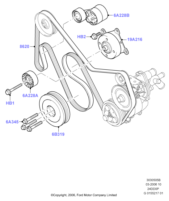 FORD 1440434 - Pulleys and drive belts, 2.4 duratorq tc: 1 pcs. autospares.lv