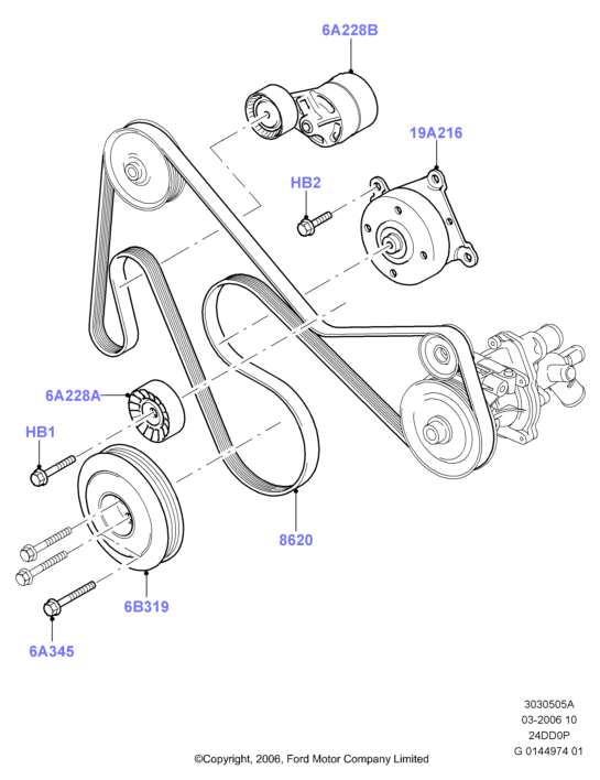 FORD 1445915 - Pulleys and drive belts, 2.4 duratorq tc: 1 pcs. autospares.lv