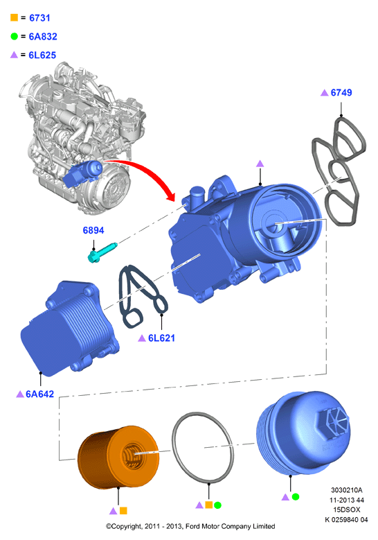 FORD 1685820 - Oil cooler and filter, 1.5l sohc di tc i4 diesel  (15dsox): 1 pcs. autospares.lv