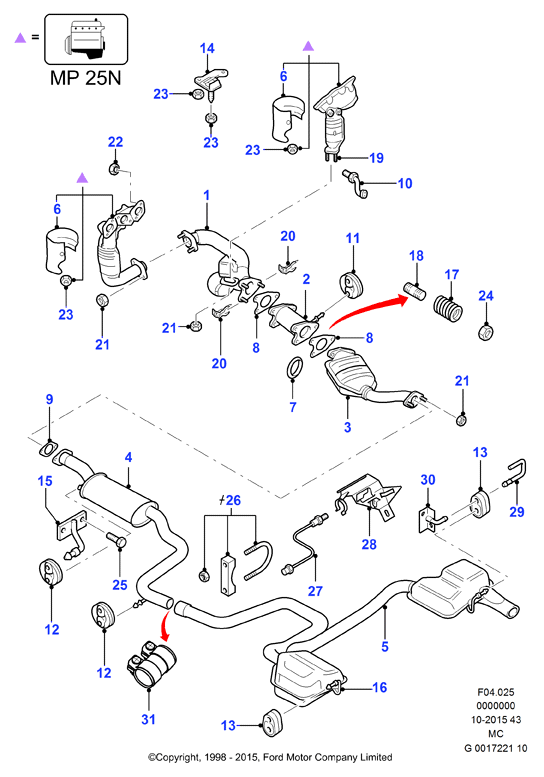 FORD 1 357 827 - Exhaust system with catalyst: 2 pcs. autospares.lv