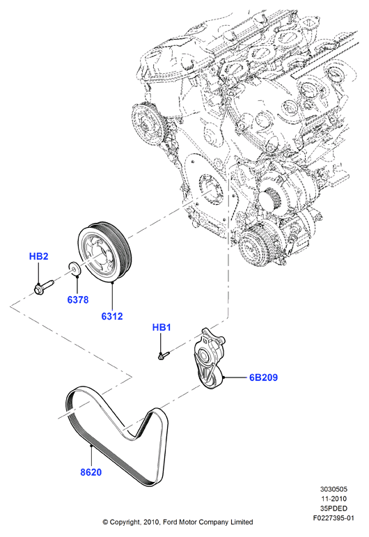 Lincoln BT4Z 8620-A - Pulleys and drive belts, 3.5l dohc vct: 1 pcs. autospares.lv