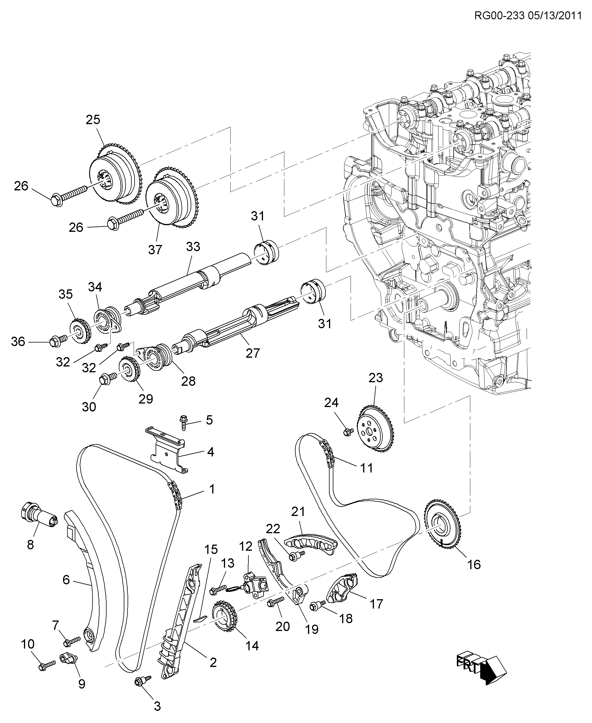 Vauxhall 12608580 - Engine asm-2.4l l4 part 3 timing chain, gears and pulleys(le9/2.: 01 pcs. autospares.lv