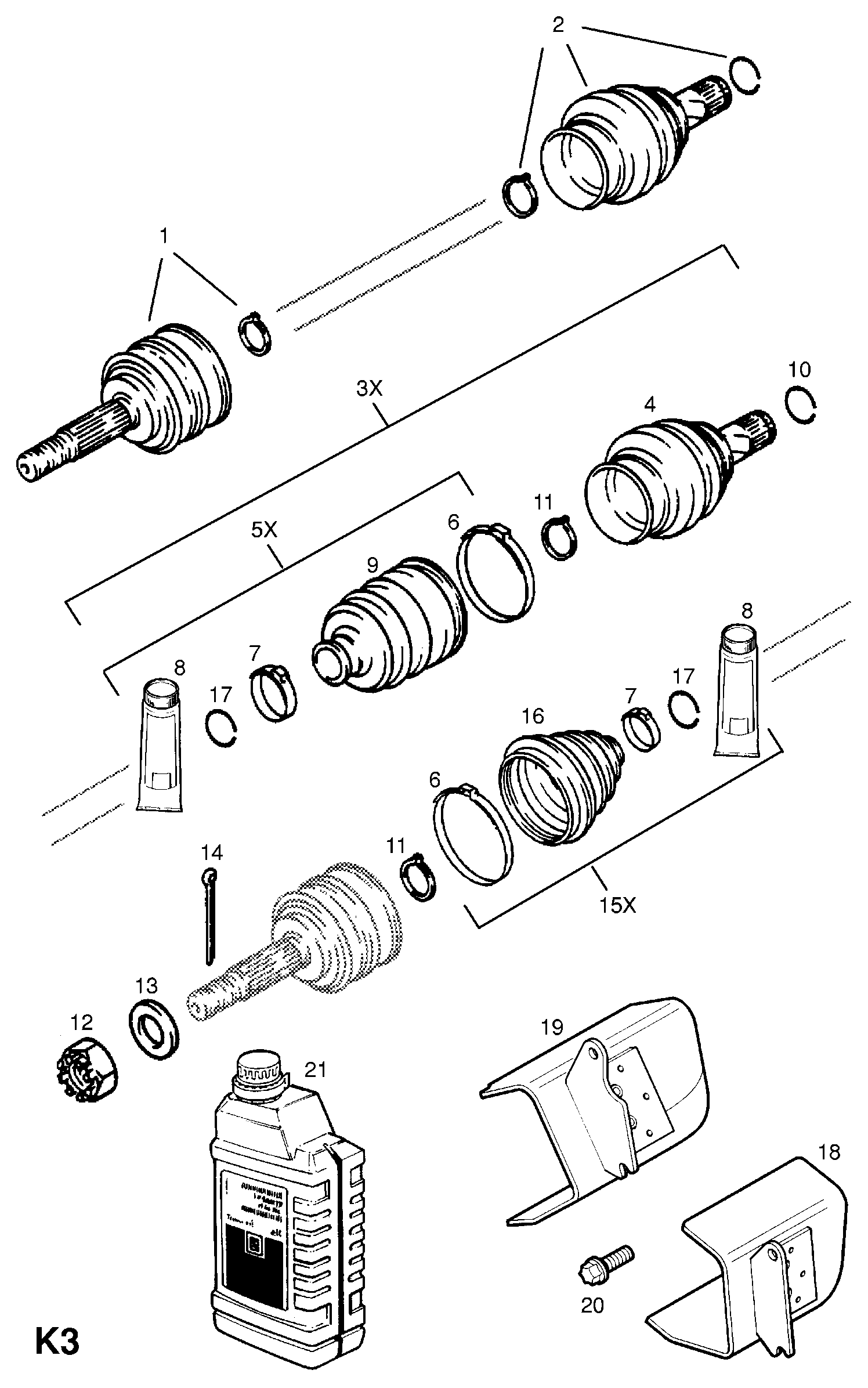 Vauxhall 3 74 011 - Front axle drive shaft joints and fixings: 2 pcs. autospares.lv