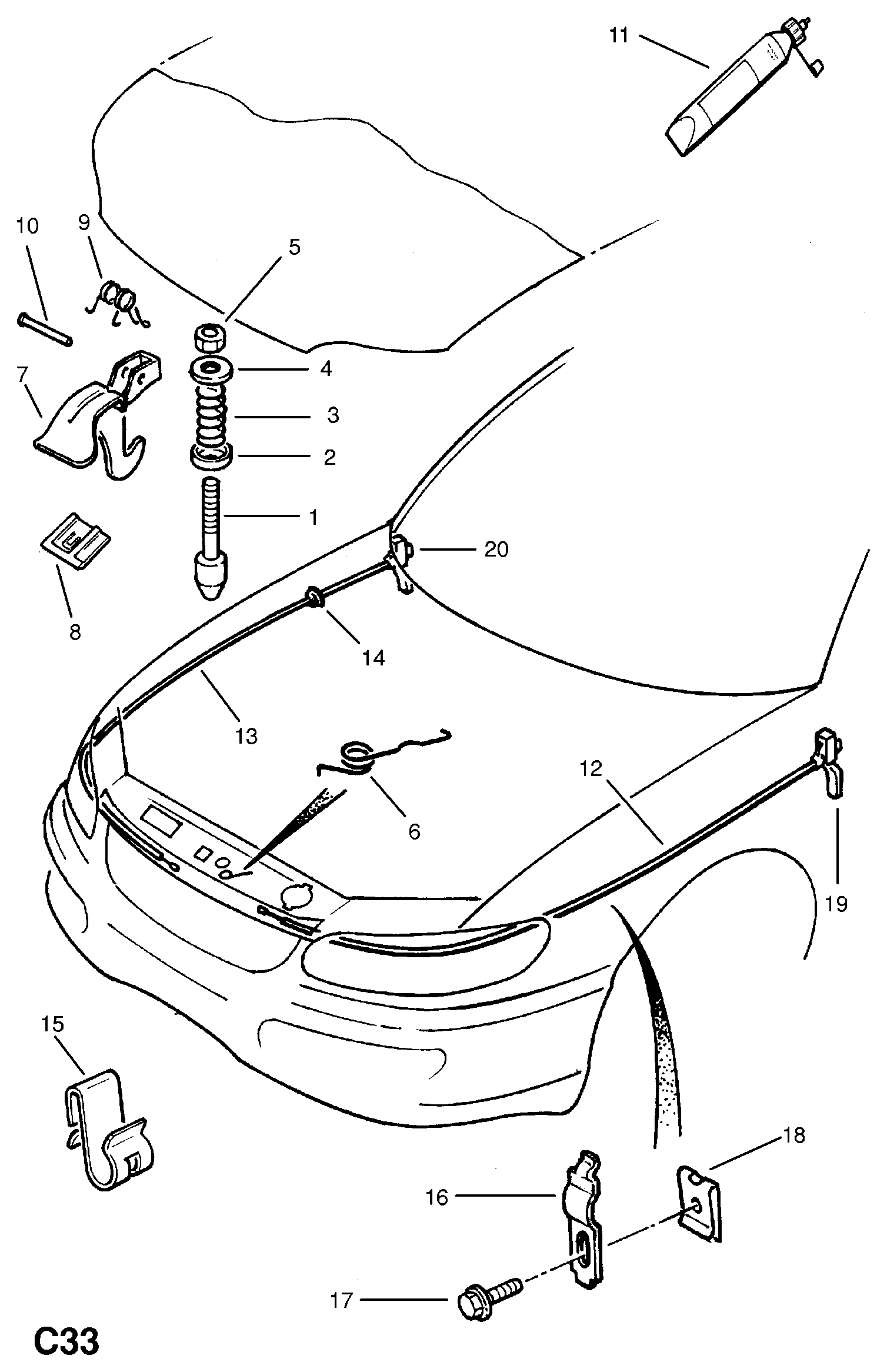 NOR 2022205 - Bonnet lock release cable: 1 pcs. autospares.lv