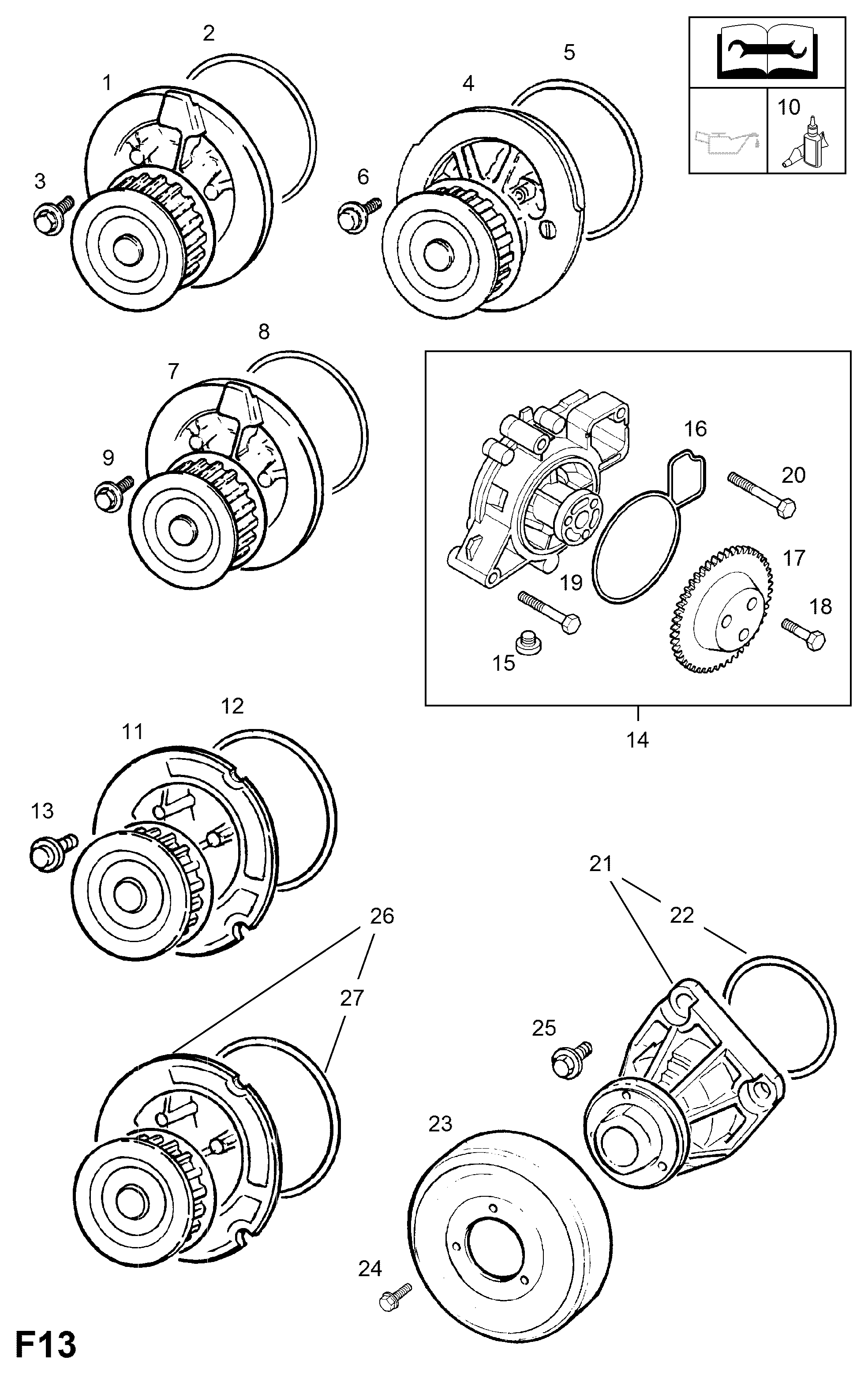 Opel 13 34 059 - Water pump and fittings: 1 pcs. autospares.lv