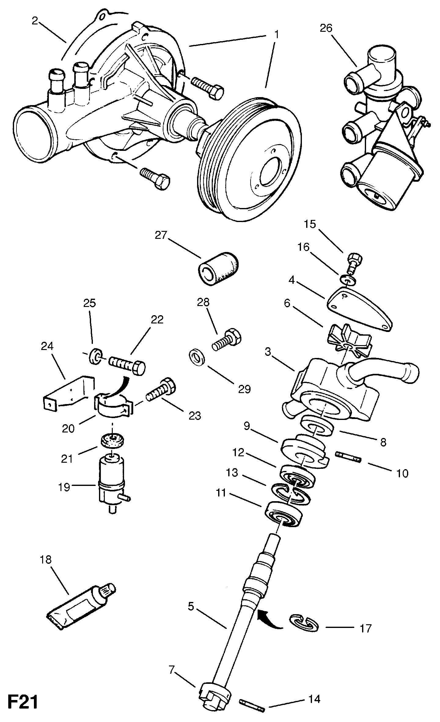 Opel 1334037 - Water pump and fittings (contd.): 1 pcs. autospares.lv