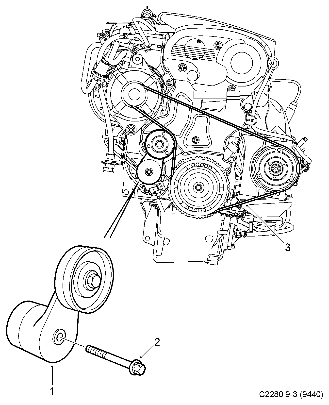 SAAB 90571758 - Belt tensioner, (2004-2009) , z18xe: 1 pcs. autospares.lv