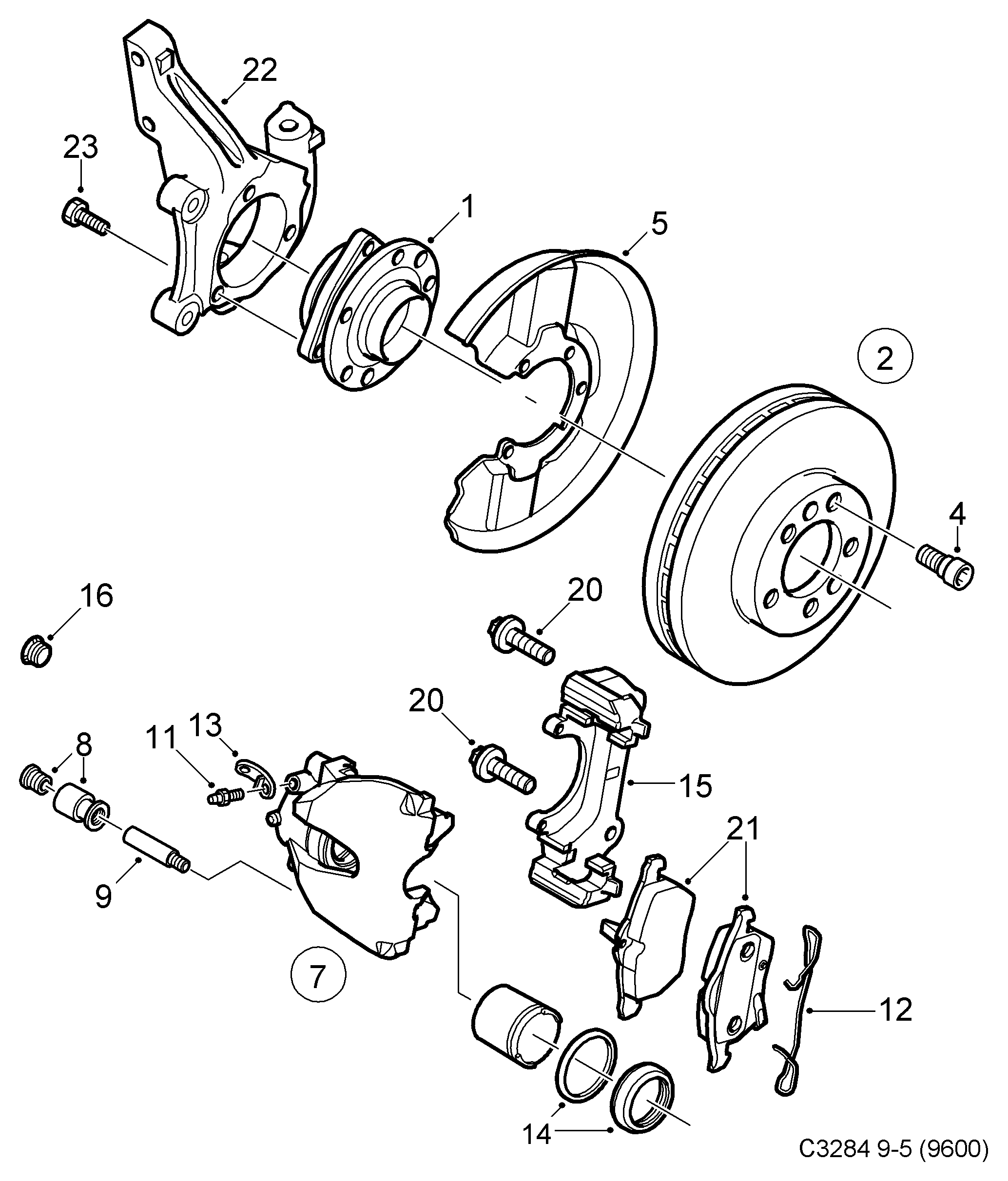 SAAB 5533518 - Brake disc and caliper, (2006-2010): 1 pcs. autospares.lv