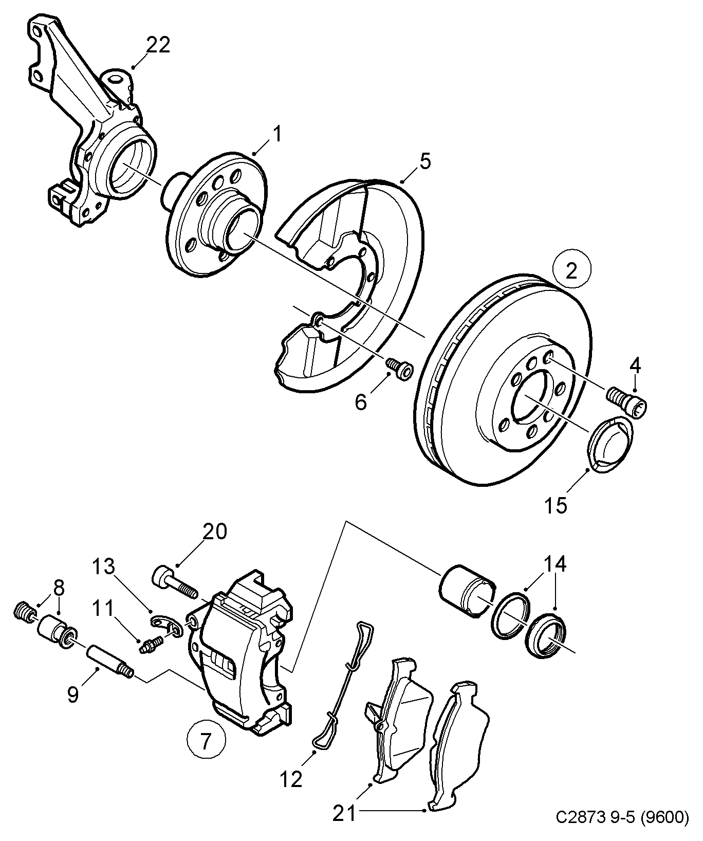 Opel 5532544 - Brake disc and caliper, (1998-2001): 1 pcs. autospares.lv