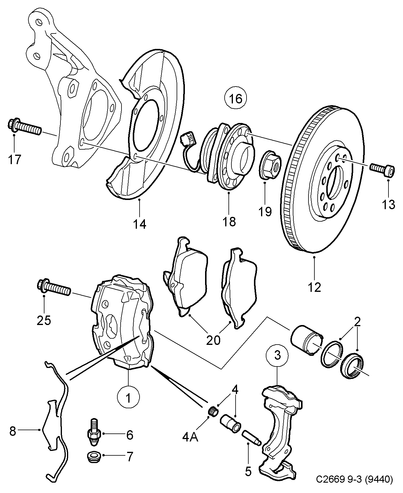 Opel 12802167 - Brake disc and caliper, (2003-2005) , 4d, cv: 1 pcs. autospares.lv
