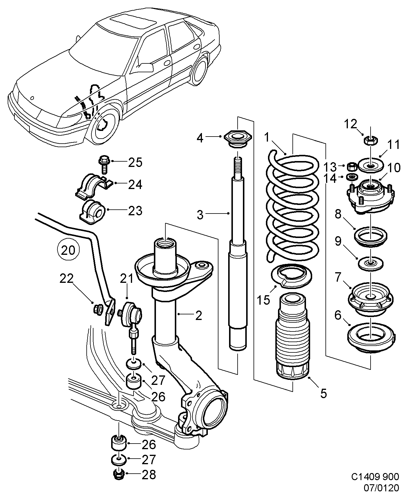 SAAB 42 46 377 - Springs and shock absorber, (1994-1996): 2 pcs. autospares.lv