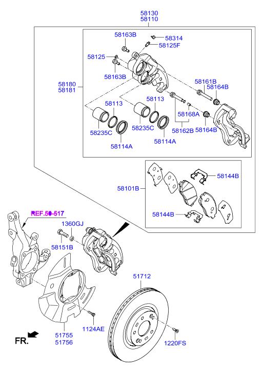 KIA 58112-37500 - Front wheel brake: 4 pcs. autospares.lv