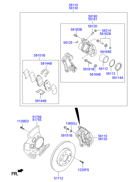 KIA 51712 3K010 - Front wheel brake: 2 pcs. autospares.lv