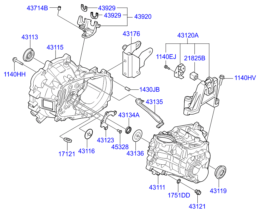 Hyundai 0K211-17121 - Transaxle case - manual: 1 pcs. autospares.lv