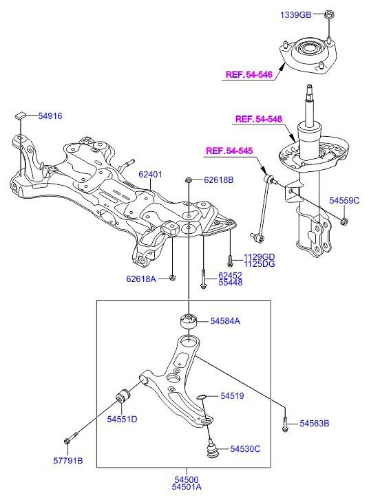 KIA 54530-3X000 - Front suspension crossmember: 2 pcs. autospares.lv