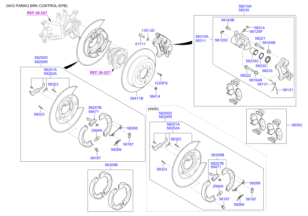 Hyundai 58411 D3000 - Rear wheel brake: 2 pcs. autospares.lv