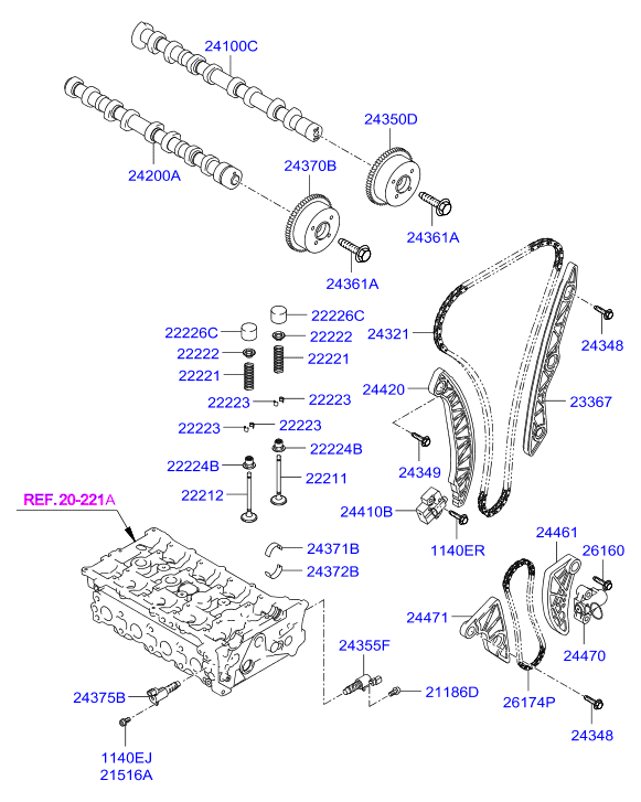 Mobis 2443125001 - Camshaft & valve: 1 pcs. autospares.lv